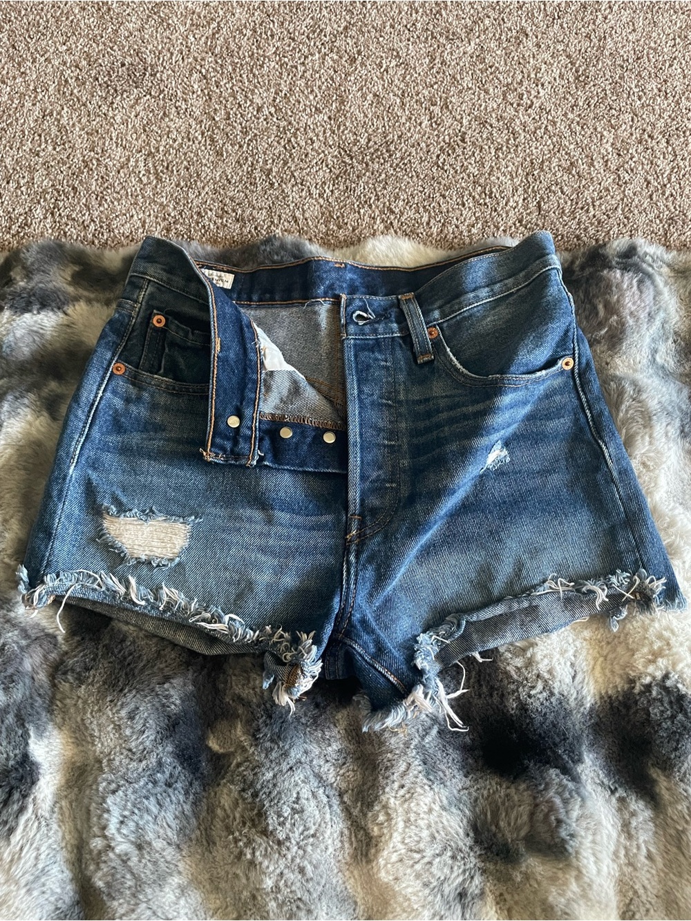 Levi's Dark Blue Distressed Denim Shorts